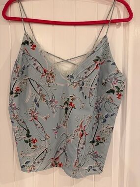 Bebe Light Blue Floral Lace Trim Cami Top size L
